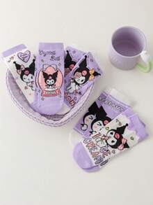 Sanrio 1/5 Paia di calzini Sanrio Kuromi carini con design a sfera di cristallo a forma di cuore, adatti per tutte le stagioni