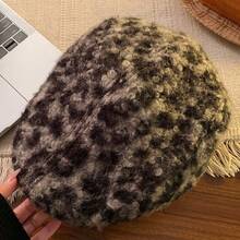 Y2k Retro Leopard Pattern Forward Hat Autumn/Winter Hat Show Face Small Spicy Girl Style Beret Outdoor Travel Daily Leisure Versatile - MM2210深灰 - 查看 4