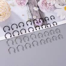 32pcs 14G Silver & Black Nose Rings Piercing Jewelry - Silver - View 3