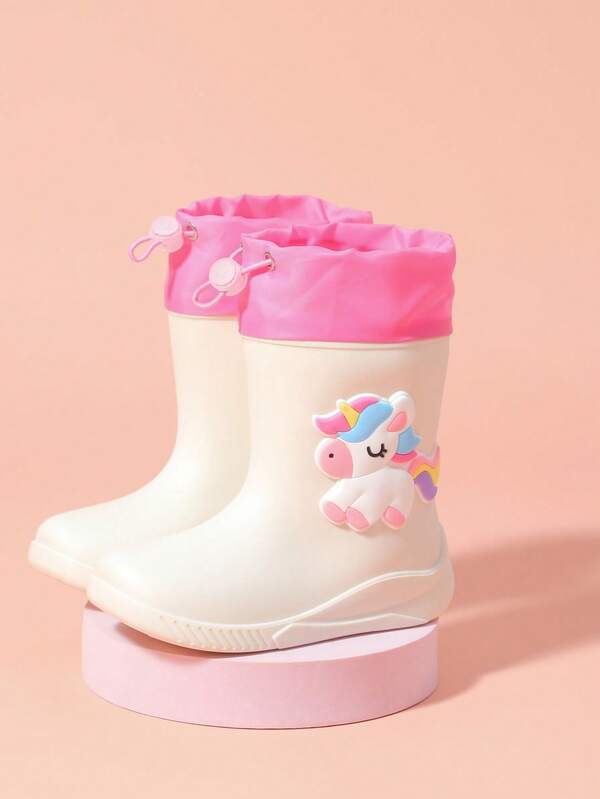 2025 New Children's Mid-Calf Rain Boots, Thick Warm Durable Rubber Boots, Cute Cartoon Unicorn & Rainbow Design, Waterproof, High-End Rubber Shoes For Girls, Elementary School Students, Comfortable Mid-Calf Rain Boots