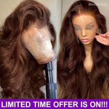 200% 密度蜜棕色水波纹假发，13x6/13x4 高清透明蕾丝前假发，巧克力棕色假发，水波纹蕾丝前假发，预先拔毛，带婴儿发和自然发际线，巴西原生发，女士款
