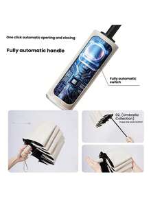 Ombrello automatico unisex con 16 stecche rinforzate, pieghevole, portatile, ombrello antivento e anti-UV adatto per sole e pioggia, ideale come regalo per Ognissanti, Natale, Capodanno e San Valentino (copertura in tessuto, colore delle stecche, design a motivo di lettere inglesi, colore del pulsante personalizzabile)