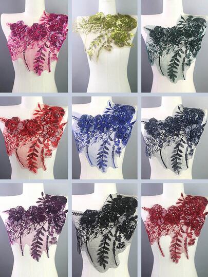 1 件大号蕾丝刺绣水钻水晶贴花，用于服装装饰、DIY 服装配饰、婚纱装饰，长度：38 厘米，宽度：33 厘米