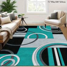 A Modern Abstract Pattern Carpet, Machine Washable, Suitable For Living Room, Bedroom, Balcony, Multifunctional Indoor And Outdoor Carpet, 100% Polyester Fiber, Dimensions 100.0cm X 160.02cm - Teal And Black - 彩色 - 查看 5