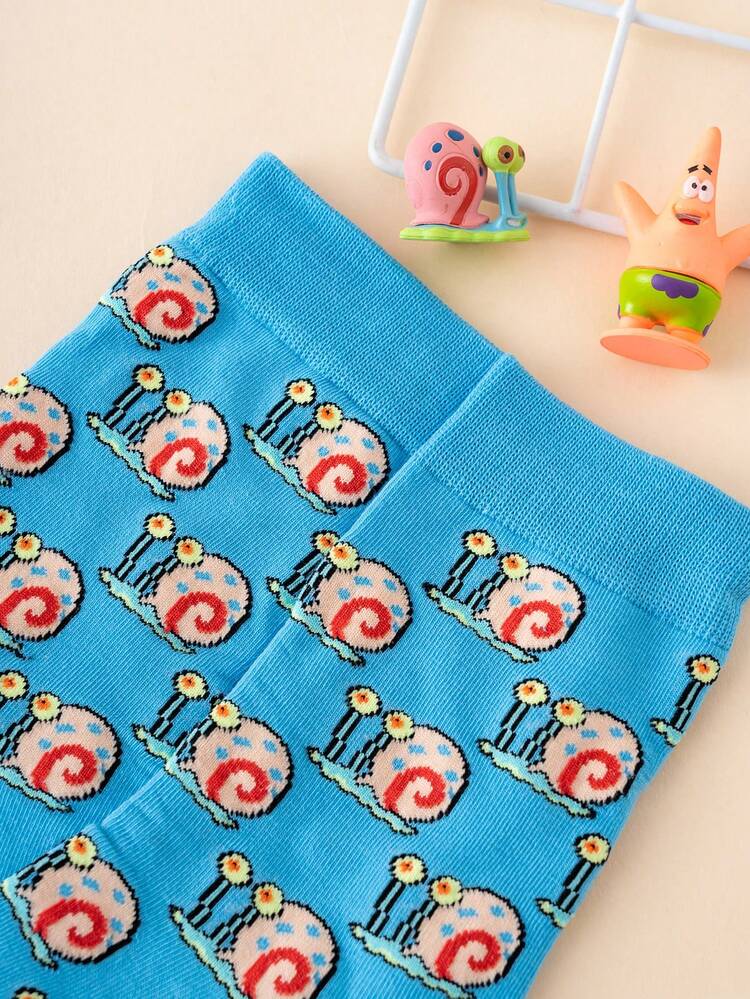 SpongeBob SquarePants 1 par de calcetines hasta el tobillo unisex con estampado de caracol de dibujos animados, estilo deportivo, para todas las estaciones, talla europea y americana, cómodos, transpirables y duraderos, de colores, aptos para uso diario, de tela premium, sin sensación de ahogo - Multicolor - Añade 3