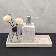 2 件欧式风格奢华仿树皮纹理浴室套装，皂液器瓶和托盘多功能组合，适用于浴室梳妆台、卧室梳妆台和厨房台面 - 彩色 - 查看 1