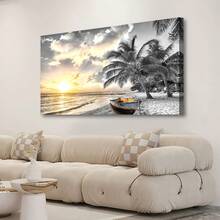 1 szt. Duży obraz na płótnie bez ramki, obraz na ścianę, zachód słońca, plaża, obraz na ścianę, naturalne wybrzeże, wydruk artystyczny, do salonu, sypialni, biura, dekoracja, bez ramki, 50 x 100 cm/19,68 x 39,37 cala