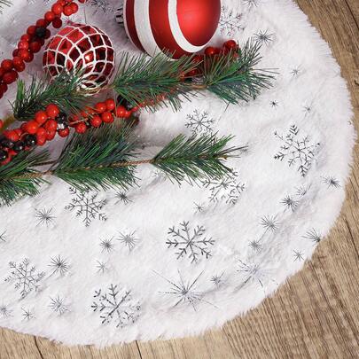 1pc 15-Inch Mini Snowflake Tree Skirt, Elegant Faux Fur White With Gold Foil Christmas Tree Skirt For Tabletop, Showcase, Mini Christmas Tree Decor, Suitable For Christmas And Winter Christmas Decorations Room Decor Christmas Decorations Home Christmas Gifts Christmas Decor