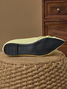 WHDXY 1 双女士平底鞋，纯色扭结乐福鞋，尖头工作鞋，舒适的一脚蹬平底鞋，适合办公室通勤，四季皆宜 - 檸檬黃 - 查看 7