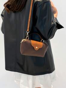 Mini New Fashion Handbag With Contrast Color Design, Made Of Waterproof Nylon Fabric, Includes Shoulder Bag, Square Bag And Vegetable Basket Bag, Suitable For Commuting, Parties And Vacations In Winter - Coffee - View 6