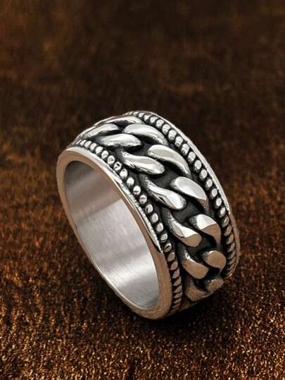 1pc Fashionable Titanium Steel Chain Style Unisex Stainless Steel Ring, Suitable Gift For Boyfriend, Friend, Partner, Couple