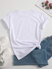 Camiseta oversize de cuello redondo y corte holgado para el día a día, con un estampado gráfico informal. Diseñada para mujer, con un corte amplio. - Blanco - Ver 2