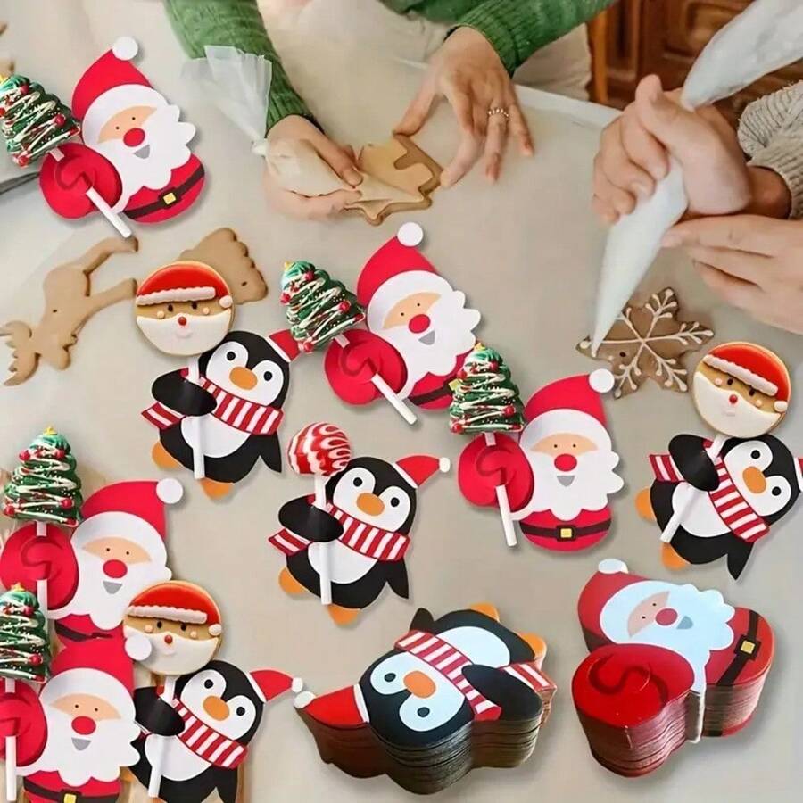 10/20/50/100 piezas Tarjetas de papel con decoraciones de Papá Noel, pingüino y piruleta para empaquetar regalos de caramelos navideños, artículos pequeños únicos, suministros estéticos lindos, pequeños artilugios geniales, artículos inusuales, la mejor opción navideña, decoraciones navideñas, pijamas navideños, regalos navideños, decoración navideña