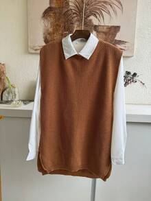 JEMMY MODA Vest (Only Vest, Not With Shirt) Women's Long Knitted Knit - 卡其色 - 查看 1