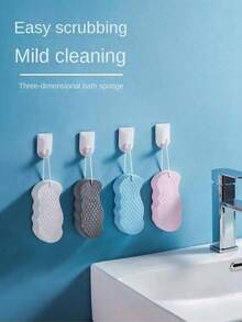 1 szt. gąbka do szorowania łazienki, ręcznik do szorowania martwego naskórka, bezbolesna gąbka do szorowania, bezbolesna gąbka do czyszczenia, piłka do kąpieli, akcesorium letnie, miękka gąbka do kąpieli odpowiednia dla dorosłych bez podrażnień skóry (kolor losowy)