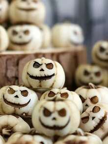 15pcs Halloween Resin White Miniature Pumpkins, Harvest Joy | Creative Simulated Pumpkin Statue Props, Home Garden Bonsai Accessories, Garden Miniature Sculptures, Suitable For Halloween And Thanksgiving Party Decorations, Gothic Style Unique