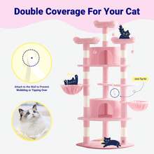 Allewie 73in Fan-Shaped Space-Saving Corner Cat Tower/Multi-Level Tall Cat Tree For Indoor Kitties/Cozy Baskets/Condos/House/Perches/Sisal Scratching Posts/Pet Activity Center/Beige/Dark Grey/Grey/Leopard Print/Pink/White & Black Spot - Hồng - Xem 3