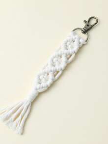 1 pieza Llavero de ganchillo de unicolor hecho a mano, manualidades DIY, llavero con borla trenzada, accesorio de estilo bohemio para bolso, ideas de regalo para el Día del Maestro, Navidad, accesorios para bolsos y coches, para amigos y hermanas - Multicolor - Ver 8