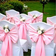 10pcs Pink Satin Chair Bow Sashes Wedding Chair Ribbon Bow Silk Chair Knot Ties For Reception Restaurant Event Banquet Party Hotel Decorations - Pink - View 11