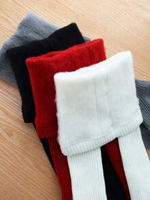 4 Paar Kinder Gerippte einfarbige & gestreifte Strumpfhosen, thermisch gefüttert, hautfreundliche warme Leggings für Herbst/Winter - Verschiedenfarbig - Übersicht 3