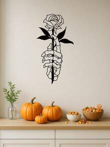 1 PC Gothic Iron Hand Sculpture Wall Art - Skull Holding Rose Metal Decor, Dark Academia Living Room Decor For Men, Edgy Home Gift With French Cleat Hanging System, Suitable For Christmas, Halloween, Thanksgiving, Valentine's Day Gifts