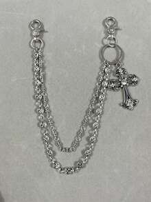 1 件复古双层十字链、钱包链、朋克牛仔裤链、口袋链、男士钥匙扣