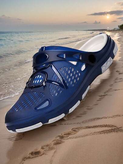 1 Pair Men's Lightweight Breathable Hollow Slip-Resistant Garden Shoes, Men's Mesh Summer Sandals, Men's Casual Outdoor Non-Slip Thick-Sole Beach Slippers