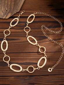 1 件复古时尚个性化金属镂空几何拼接腰链，波西米亚百搭腰带，适合女性日常和派对穿着 - 金色 - 查看 2