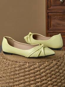 WHDXY 1 双女士平底鞋，纯色扭结乐福鞋，尖头工作鞋，舒适的一脚蹬平底鞋，适合办公室通勤，四季皆宜 - 檸檬黃 - 查看 6