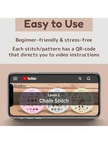 Beginner Embroidery Kit For Adults Kids, Learn To Embroider 37 Stitches And 13 Cute Patterns, Stitches Kit, Bead Embroidery Kit, Beginner Embroidery Practice - 針法練習-C - 查看 2