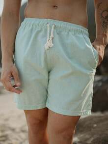 Men's Linen Shorts With Drawstring, Comfortable For Everyday And Leisure - verde menta - Ver 3
