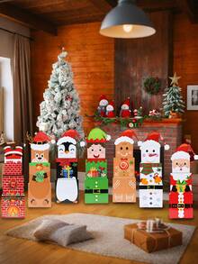 3 件套圣诞堆叠礼盒套装，圣诞场景可堆叠礼盒，带有圣诞老人、雪人、姜饼人、雪人、麋鹿、精灵图案，充满活力的冬季装饰，圣诞派对装饰，圣诞树装饰用品，家居圣诞饰品，圣诞装饰，装饰，冬季装饰，圣诞派对礼品， - 彩色 - 查看 4