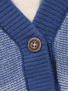 1pc Toddler Boys' Fashionable Lapel Diamond Grid Faux Pocket Long Sleeve Cardigan Sweater, Suitable For Everyday And Vacation, Spring/Autumn/Winter - Blue - View 10