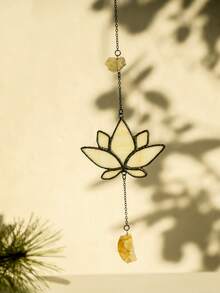 1pc Handmade Boho Lotus Flower Stained Glass Suncatcher Window Hanging Decor With Crystal Pendant Spiritual Meditation Ornament Vintage Style Iridescent Sunlight Catcher For Home Garden Yoga Room Balcony Gift