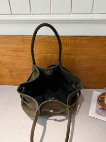 Dedoo 1个FEISTURE仿麂皮手提包，大容量纯色成熟优雅女士手提包，复古风格工作包，适合女孩、女性、大学生、上班族 - 墨綠色 - 查看 7