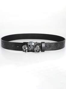 1 Stück Y2K Totenkopf & Teufel Muster Straßen-Stil Gürtel, Retro Gothic Dark Punk Mode Accessoire, geeignet für Lässig, Festivals, Partys, Herren Herbst/Winter Accessoire, geeignet für Teenager, junge Erwachsene, Herren, Lässig, Outdoor, Sport, Urlaub, Abschlussgeschenk, Geburtstag, Alltagskleidung - Schwarz - Übersicht 5