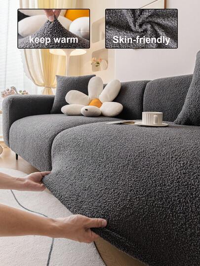 1 件泰迪毛绒纯色沙发套，弹性环绕，温暖舒适，简约时尚风格，宠物友好型防滑防尘弹力可洗沙发套，适用于 L 型沙发 1/2/3/4 座、客厅、卧室、书房