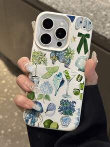 1个可爱复古清新绿色柠檬水母插画荔枝纹理防摔防滑软手机壳，兼容苹果手机，国际版，非国内版 - 彩色 - 查看 4