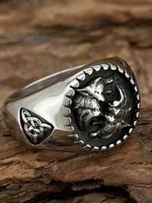 European And American Fashion Personalized Double Wolf Head Stainless Steel Ring, Unisex US Size, 1PC, Suitable For Boyfriend, Friend, Couples, Couple Wear - Twin Wolves - View 2