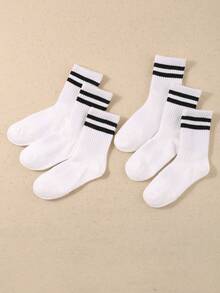 12 Pairs Kids' Striped High Ankle Sports Socks, Black & White, Autumn/Winter Style - Multicolor - View 3