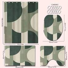 1/4pcs Green Abstract Geometric Pattern Bathroom Shower Curtain Set, Including Bath Mat, U-Shape Toilet Lid Cover, Waterproof Shower Curtain, Fashionable Decorative Curtain For Bathroom, Modern Style, Machine Washable Bathroom Decor - Multicolor - View 11