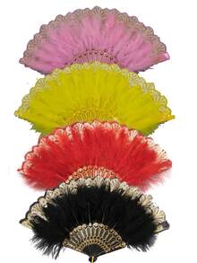 D EXCEED 1/2/4/6 件 20 年代复古折扇 洛丽塔服装用手扇 复古羽毛折扇 舞台走秀扇 下午茶舞蹈人造羽毛扇 - 玫紅色 - 查看 9