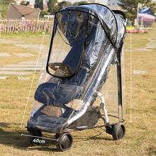 1pc Transparent Baby Stroller Rain Cover, Made Of EVA Material, Windproof, Waterproof, Dustproof, Snowproof, Insect-Proof, Elastic, Breathable, Easy Installation, Dual Zipper Design, Convenient To Use. 95% Of Models Are Suitable For All Seasons. - Clear - View 7