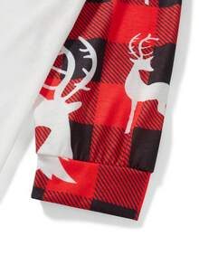 Christmas Family Pajamas Matching Set Elk Print Long Sleeve Tops And Red Plaid Pants Sleepwear - Đỏ - Xem 7