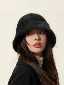 1 件女士蓬松渔夫帽，百搭休闲渔夫帽，简约设计，适合日常穿着冬季服装秋季 - 黑色 - 查看 8