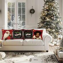 1pc 18x18in Christmas Pillow Cover, Vintage Santa Claus & Angel Holiday Cushion Cover, Hand Wash Striped Zipper Polyester Pillowcase, Suitable For Home And Outdoor Decor, Holiday Porch And Sofa Decor, Pattern Placement Random, Pillow Insert Not Included
