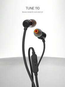 JBL Tune 110 有线入耳式耳机，带麦克风，扁平防缠绕线缆，强劲低音，立体声，适用于电脑游戏和运动，兼容 3.5mm 耳机插孔 - 黑色 - 查看 3