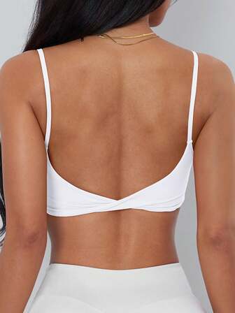 ATTRACO Women's Sports Bra, Twist Back Design, Fashionable Solid Color Sports Tank Top, With Removable Pads, Suitable For Yoga, Fitness And Running White Spring
