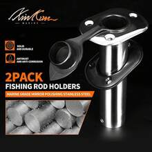 2 Paquetes de Soportes para Cañas de Pescar, Soporte de Caña de Acero Inoxidable para Barco con Tapas de PVC y Tubos Internos, Soportes para Cañas de Pescar para Barco Marino, Yate, Barco de Pesca - 90 grados - Ver 3