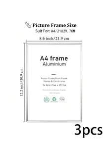 2/3pcs 12x16in/30x40cm Silver Aluminum Alloy Photo Frame, A3/A4 Modern Home Decor Art Frame, Minimalist Stylish Gold Aluminum Alloy Decorative Picture Frame - Silver - View 15